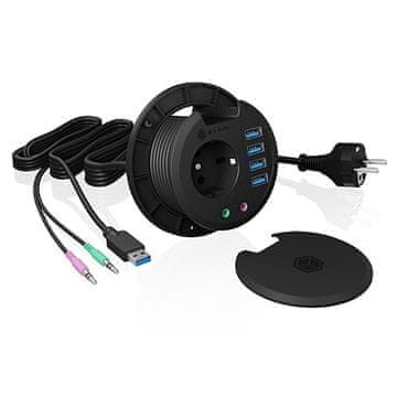 IcyBox Namizni hub ib-hub1430 80 mm, 4x USB 3.0 tip A, avdio vhod/izhod, priključek 220 V