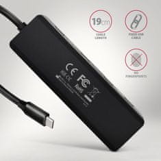 AXAGON Hue-c1c 4-vratni 5Gbps potovalni USB hub, USB-C napajalni vhod, 19 cm kabel tipa C, dodatni napajalnik USB-C