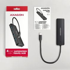 AXAGON Hue-c1c 4-vratni 5Gbps potovalni USB hub, USB-C napajalni vhod, 19 cm kabel tipa C, dodatni napajalnik USB-C