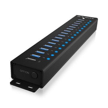 IcyBox Hub ib-hub1717 16+1-vratni USB-hub, 16x USB + 1x USB za polnjenje, USB 3.2 Gen 1, 96-vatni napajalnik