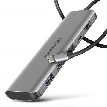 AXAGON Hmc-5h večvratni USB-razdelilnik 5v1, 5 Gbps, 3x USB-A, HDMI 4K/30 Hz, PD 100 W, 100 cm USB-C kabel