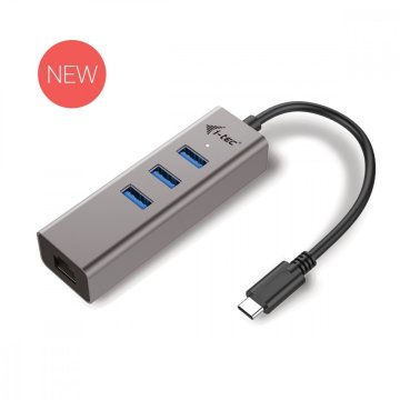 I-TEC USB-C kovinski 3-vratni hub z Gigabit Ethernet adapterjem