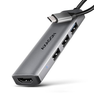 AXAGON Hmc-h3a večvratni USB-razdelilnik 4 v 1, 5 Gbps, 3x USB-A (2x USB 2.0, 1x USB 3.0) + HDMI 4K/30Hz, kovinski, 15 cm USB-C kabel