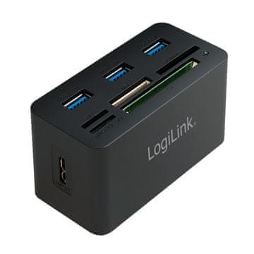 LogiLink USB 3.0 hub, 3 vrata, s čitalnikom pomnilniških kartic