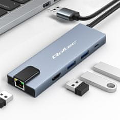 Qoltec Hub adapter USB-C 5-v-1 | USB-C PD 100 W | 2x USB | HDMI 4K | RJ45