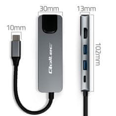 Qoltec Hub adapter USB-C 5-v-1 | USB-C PD 100 W | 2x USB | HDMI 4K | RJ45