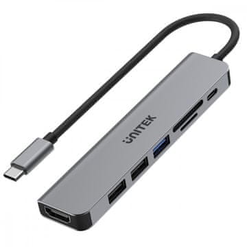 Unitek Unitek hub USB-C 7-v-1, HDMI 4K, PD 100 W, 5 Gbps, aluminij