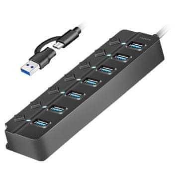 LogiLink USB 3.2 Gen 1 hub, 7x USB-A, 7x vklop/izklop, črn