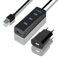 AXAGON Hue-s2bp 4-vratni USB 3.2 Gen 1 polnilni hub 1,2 m kabel, AC adapter