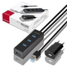 AXAGON Hue-s2bp 4-vratni USB 3.2 Gen 1 polnilni hub 1,2 m kabel, AC adapter
