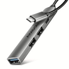 AXAGON Hue-stc hub 4-port: 1x USB-A 5Gbps, 2x USB 2.0 + 1x USB-C 2.0, 12cm USB-C kabel