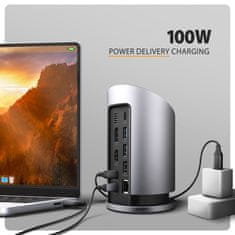 AXAGON HMC-WL9 9-v-1 USB večvratni hub, 10 Gbps, 3x USB-A, 1x USB-C, DP 8K/60 Hz, HDMI 4K/60 Hz, PD 100 W, LAN, 100 cm USB-C kabel, 15 W brezžično polnjenje