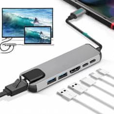 Gembird Gembird A-CM-COMBO5-06 USB Type-C 6-v-1 večportni adapter (AF in Type-C Hub + HDMI + PD+LAN)