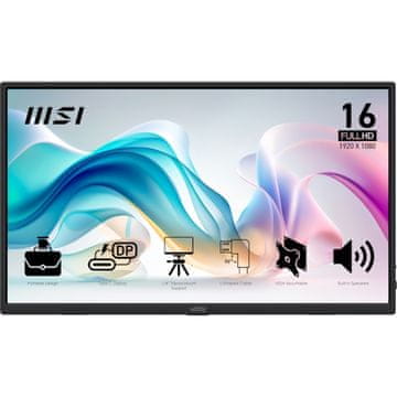 MSI Zaslon PRO MP165 E6 / 15.6" / FHD / IPS / 60Hz / 4ms (GtG) / prenosljiv / črn - PD 15W