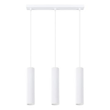 SOLLUX lighting Moderna bela viseča svetilka s tremi rebrastimi cevmi za kuhinjski otok 3xGU10 10W KARBON Sollux Lighting