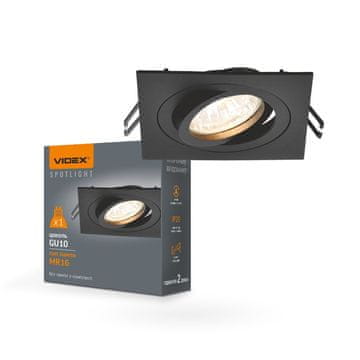VIDEX Vgradna svetilka, premična ušesca, črna, kvadratna, halogenska, GU10 reflektor Videx