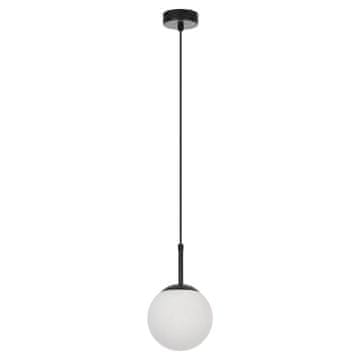 shumee Minimalistična viseča svetilka, steklena bela krogla, črna, 1xE14 10W, DORADO Light Prestige