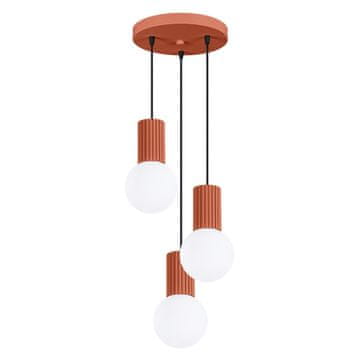 SOLLUX lighting Moderna okrogla trojna viseča svetilka, rdeča oker, žlebljen steklo, bele kroglice, za dnevno sobo, jedilnico, nad mizo, 3xG9 8W, HALO Sollux Lighting