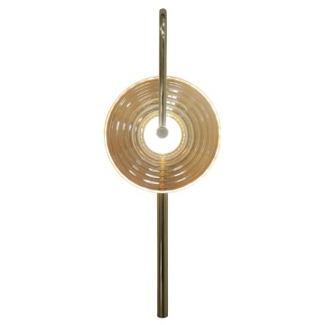 shumee Moderna stenska svetilka iz jantarne navpične steklene plošče z žlebljenim steklom, ukrivljena zlata cev, LED 6W s spremenljivo barvo PLATO Light Prestige