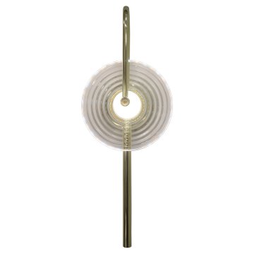 shumee Moderna stenska svetilka, prozoren navpični stekleni disk z žlebiči, ukrivljena zlata cev, LED 6W s spremenljivo barvo PLATO Light Prestige