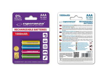 Esperanza Polnilne baterije AAA Esperanza 1000mAh, 4 kosi, mešanica barv
