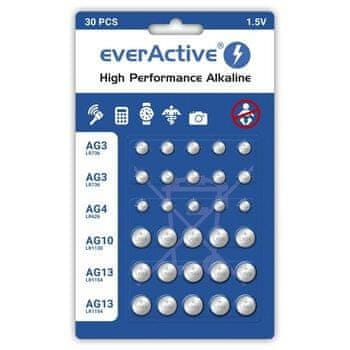 everActive Komplet mini everActive alkalne baterije 10 x G3 / LR41, 5 x G4 / LR626, 5 x G10 / LR1130, 10 x G13 / LR1154, 30 kosov