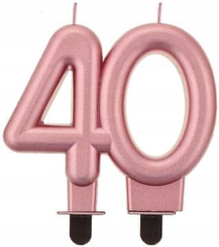 shumee Svečka številka 40, rožnato zlata, kovinska, rojstnodnevna, 8 cm
