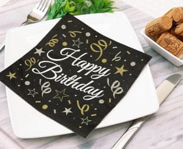 shumee Serviete za rojstni dan črne barve 33x33cm 20 kosov.