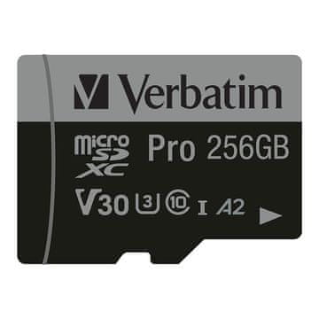 shumee Verbatim Pro U3 256GB Micro SDXC pomnilniška kartica (100/90MB/s) razred 10 U3 V30 + adapter