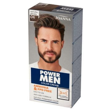shumee JOANNA Power Men Color Cream barva za lase 3v1 za moške št. 04 - Naravno rjava 100 g