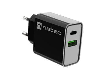 shumee Natec Ribera stenski polnilnik 1x USB-A + 1x USB-C 20W črne barve