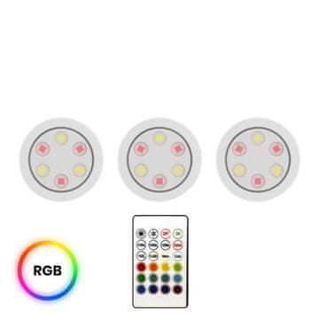 shumee Podsvetilna svetilka, paket 3, bela okrogla, Ø7,5 cm, zatemnljiva, daljinski upravljalnik, USB-C baterija, spremenljiva barva, RGB LED 0,6 W, JOJO Eko-Light