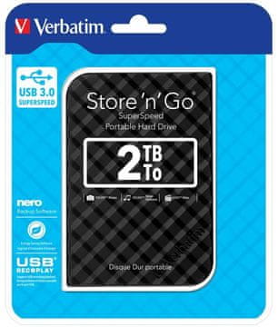 shumee Zunanji trdi disk Verbatim Store 'n' Go 2,5" 5400 USB 3.1, 2 TB, črne barve