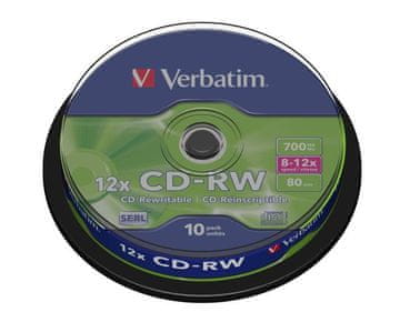 Verbatim Verbatim 700MB odporni CD-RW plošči X12 (Cake 10), odporni proti praskam