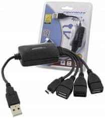Esperanza Esperanza EA158 USB hub 3xUSB 2.0 + 1x MICRO USB, črne barve