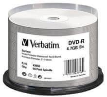 shumee DVD-R diski Verbatim 4,7 GB 16x Cake 50 kosov, potiskani, vodoodporni