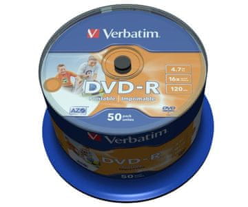 shumee DVD-R Verbatim 16x 4,7 GB (Cake 50) ŠIROKI TISKALNI FILM