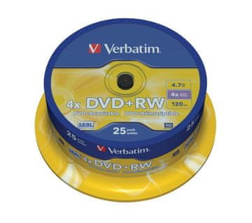 shumee DVD+RW Verbatim 4x 4,7 GB (Cake 25) MAT SREBREN