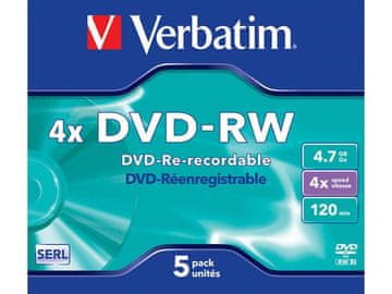 shumee Verbatim DVD-RW diski 4,7 GB x4, mat srebrni (5 kosov)