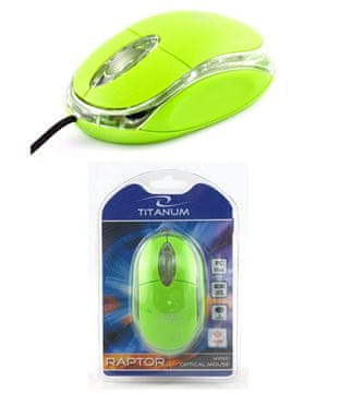 shumee Žična miška Titanum 3D RAPTOR TM102G, optična, zeleno-prozorna