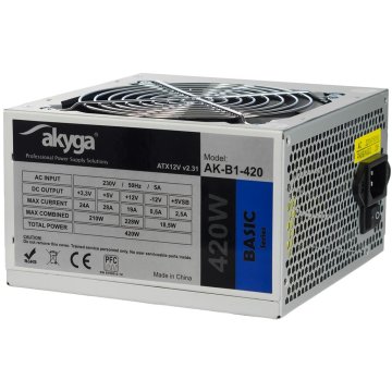 shumee ATX 420W napajalnik Akyga Basic AK-B1-420 ventilator 12cm P4 3xSATA