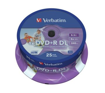 shumee DVD+R DL Verbatim 8x 8,5 GB (Cake 25) za tiskanje