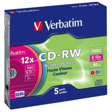 shumee Verbatim 700MB barvni CD-RW plošči X12 (5 tankih)