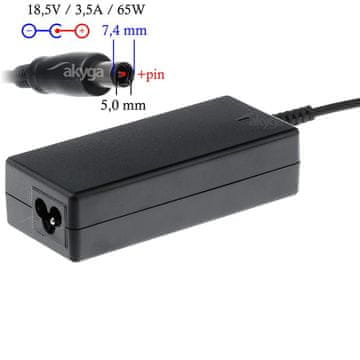 Akyga Napajalnik za prenosnik Akyga AK-ND-03 18,5 V/3,5 A 65 W 7,4 x 5,0 mm + pin