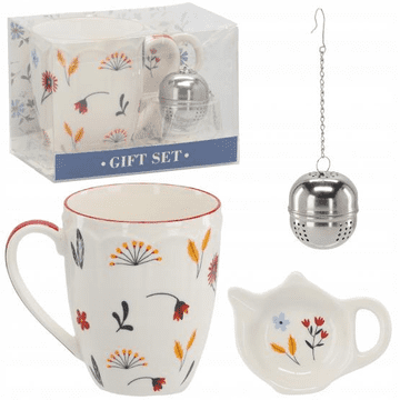 shumee komplet 350 ml porcelanaste skodelice + porcelanastega krožnika + infuzerja FLOWER