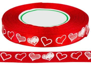 shumee Rdeč satenast trak z belimi srčki Valentinovo ljubezen 12 mm