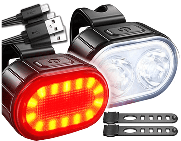 shumee KOLESARSKE SVETILKE SPREDNJE IN ZADNJE NA KRMILU ZMOGLJIVA LED USB LUČ NA BATERIJE
