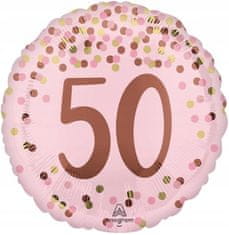 Amscan Rožnat konfetni folijski balon za 50. rojstni dan, dekoracija 46 cm