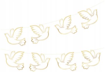 shumee Dekorativni girlandni transparent, golobi, zlati golobi, poroka, obhajilo, krst 180 cm