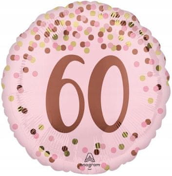 shumee Rožnat konfeti folijski balon za 60. rojstni dan, dekoracija 46 cm